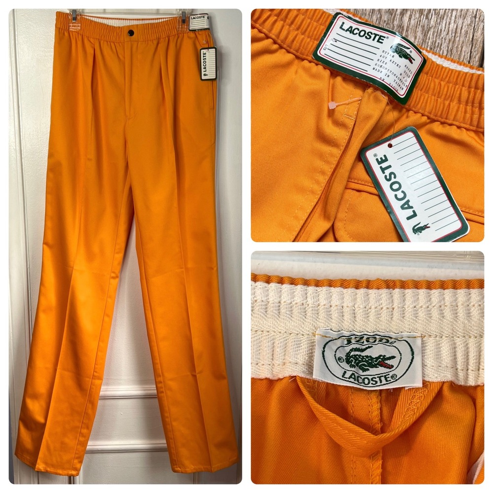 NWT 70s Vintage Izod Lacoste Pants Preppy Bright‎ Orange Men's Size Medium 30x36